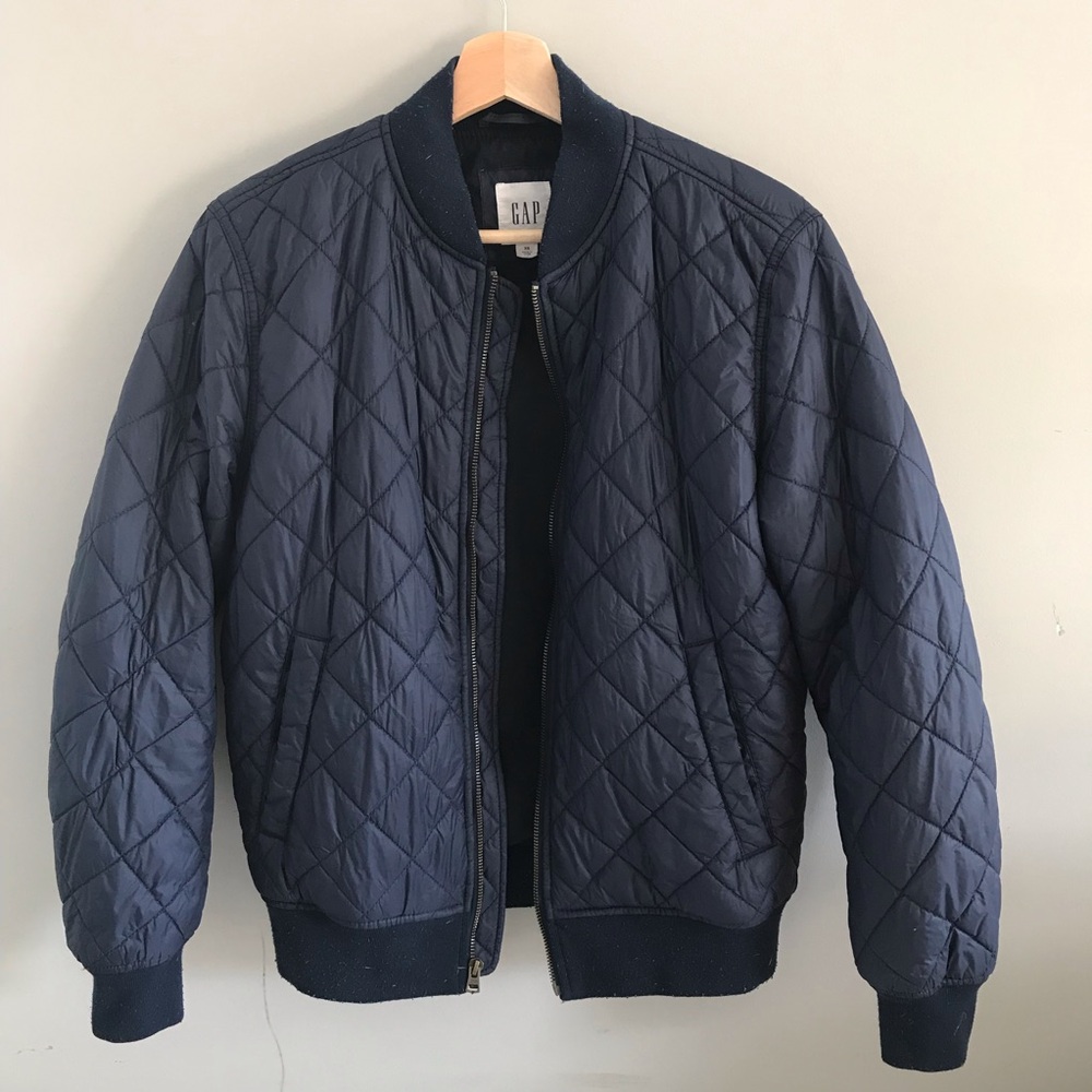 GAP Navy Bomber Quilted Long Sleeve Light Jacket
